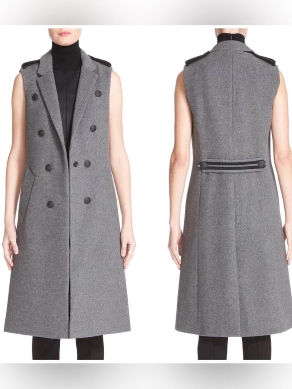 Rag & Bone Ashton Charcoal Gray Longline Vest Wool Blend Military Duster Sz 4